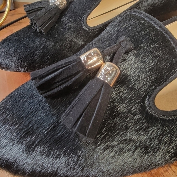 VC Signature Black Calf Hair Leather Tassel Loafers Size 8 - Picture 3 of 17